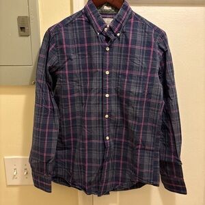 Men's JCREW Button-Down Plaid Shirt - Navy, pink and purple size small